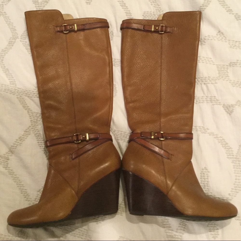 Coach Adair Leather Wedge Boots